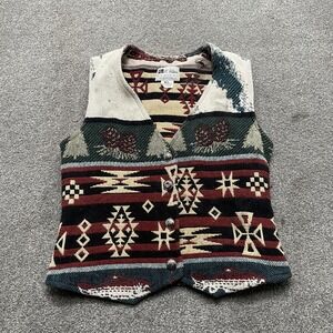 VINTAGE E. Clair Designs Vest Medium Southwestern Aztec Tapestry Concho 90s